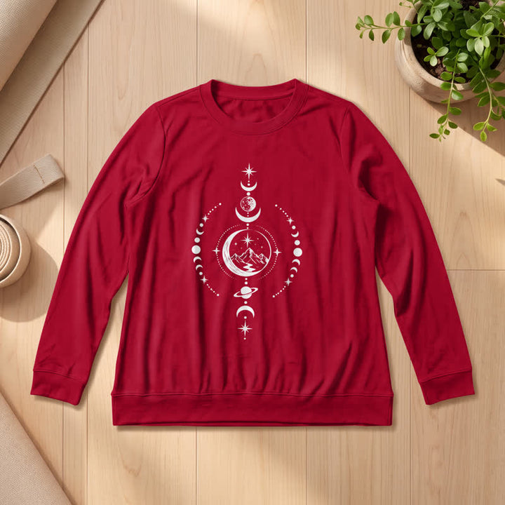 Olivenorma Soft Blend Mountain Moon Phase Star Celestial Print Women's Long Sleeve Shirt - Wine - 2XL - image 30