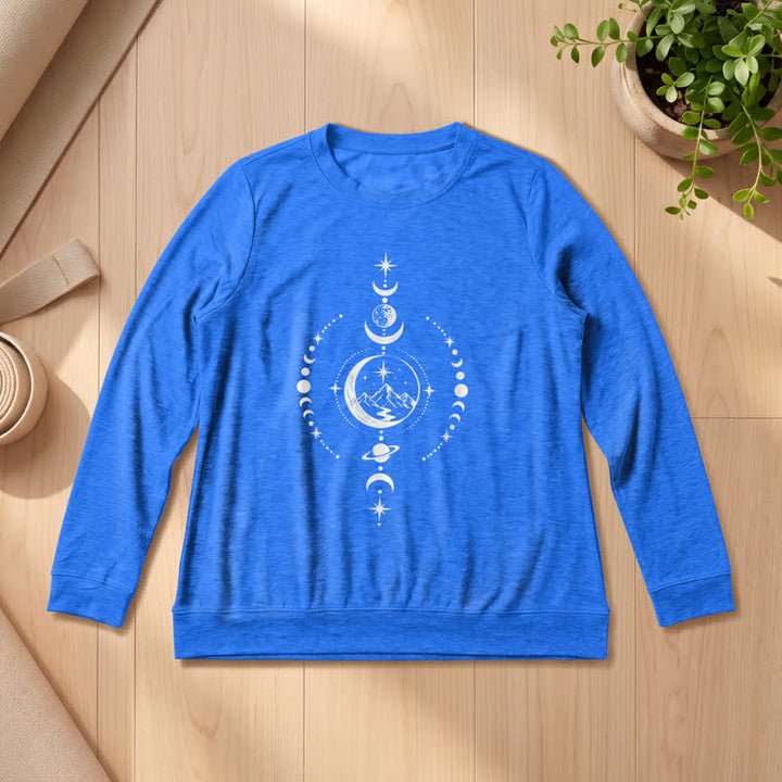 Olivenorma Soft Blend Mountain Moon Phase Star Celestial Print Women's Long Sleeve Shirt - Vintage Blue - 2XL - image 18