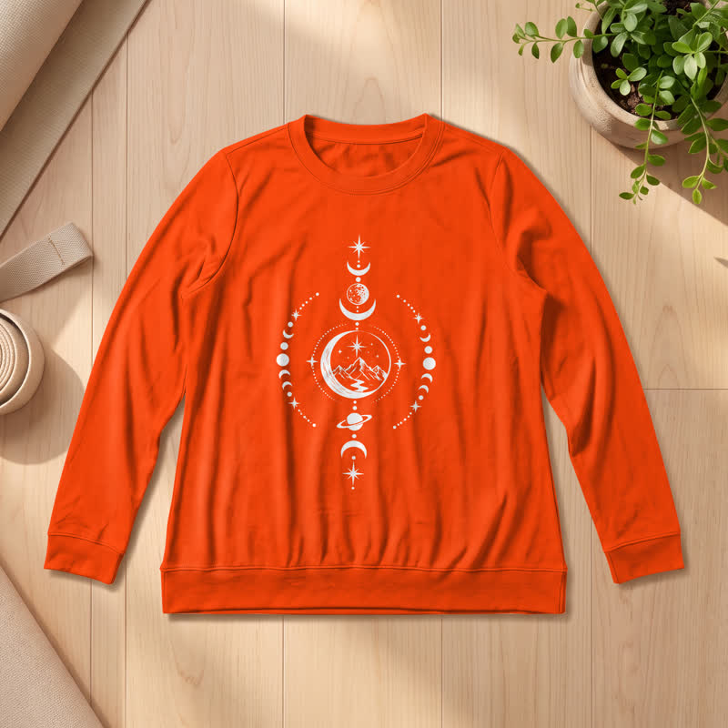 Olivenorma Soft Blend Mountain Moon Phase Star Celestial Print Women's Long Sleeve Shirt - Orange - 2XL - image 27