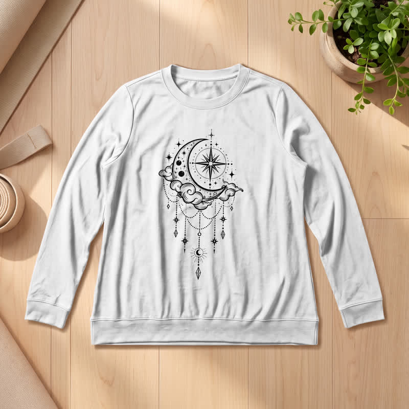Olivenorma Soft Blend Moon Cloud Star Dreamcatcher Celestial Print Women's Long Sleeve Shirt - White - 2XL - image 3