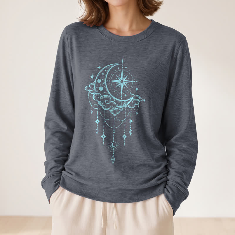 Olivenorma Soft Blend Moon Cloud Star Dreamcatcher Celestial Print Women's Long Sleeve Shirt - image 14