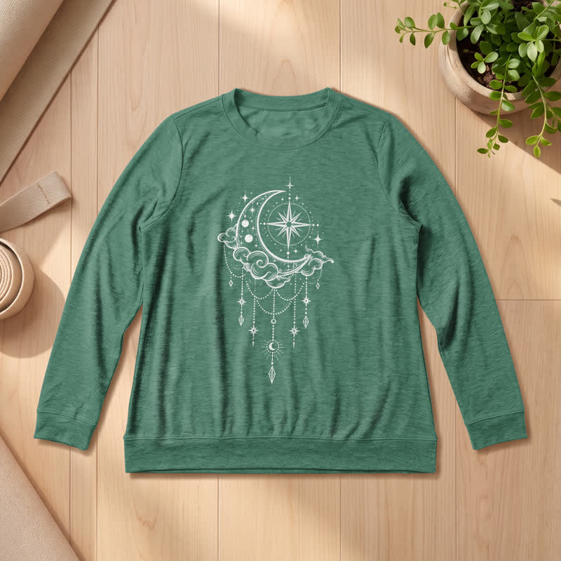 Olivenorma Soft Blend Moon Cloud Star Dreamcatcher Celestial Print Women's Long Sleeve Shirt - Vintage Green - 2XL - image 21