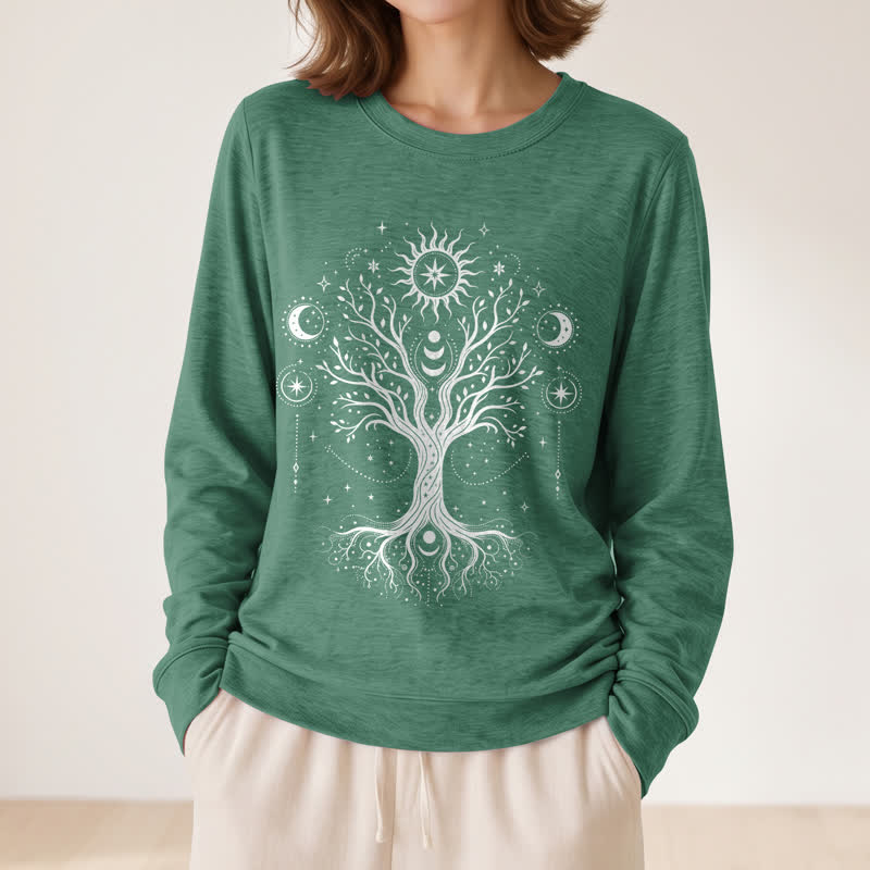 Olivenorma Soft Blend Tree of Life Sun Moon Star Celestial Print Women's Long Sleeve Shirt - image 26