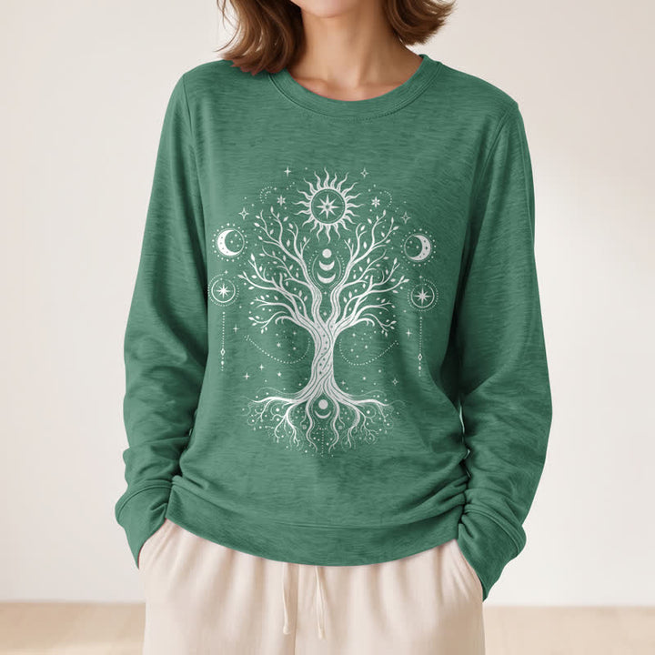 Olivenorma Soft Blend Tree of Life Sun Moon Star Celestial Print Women's Long Sleeve Shirt - image 26