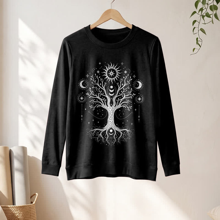 Olivenorma Soft Blend Tree of Life Sun Moon Star Celestial Print Women's Long Sleeve Shirt - Black - 2XL - image 6