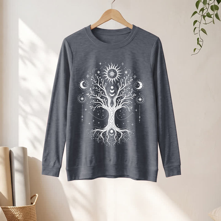 Olivenorma Soft Blend Tree of Life Sun Moon Star Celestial Print Women's Long Sleeve Shirt - Heather Gray - 2XL - image 15