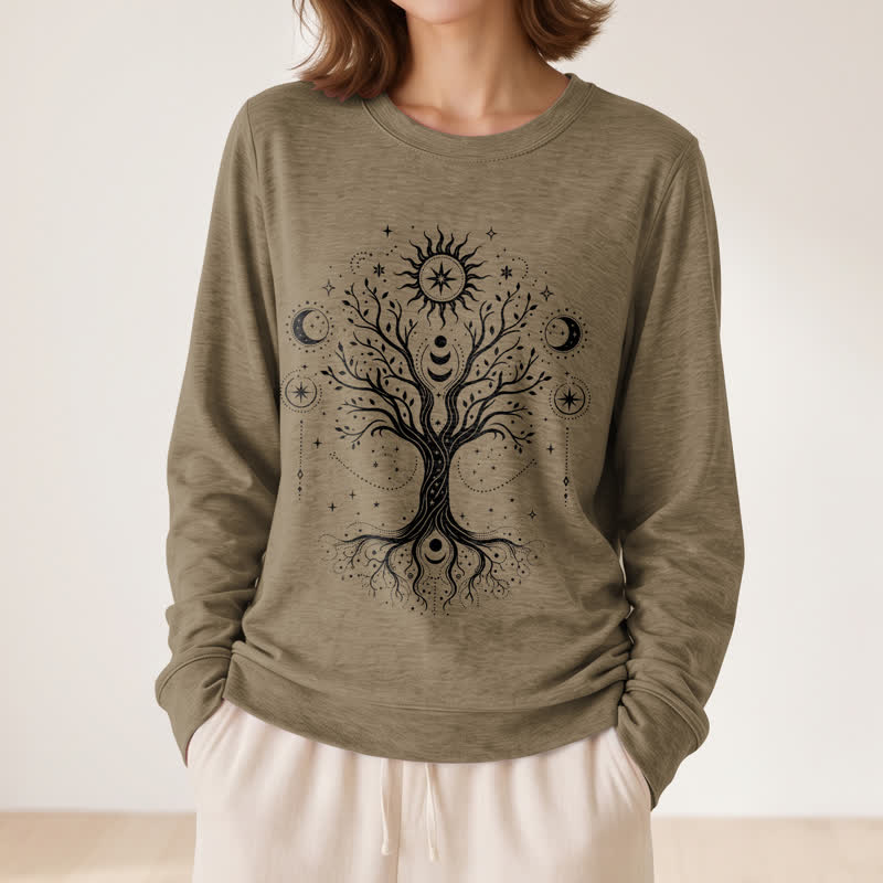 Olivenorma Soft Blend Tree of Life Sun Moon Star Celestial Print Women's Long Sleeve Shirt - image 29