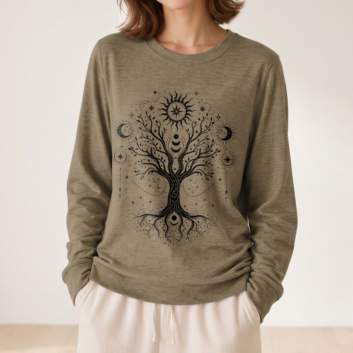 Olivenorma Soft Blend Tree of Life Sun Moon Star Celestial Print Women's Long Sleeve Shirt - image 29