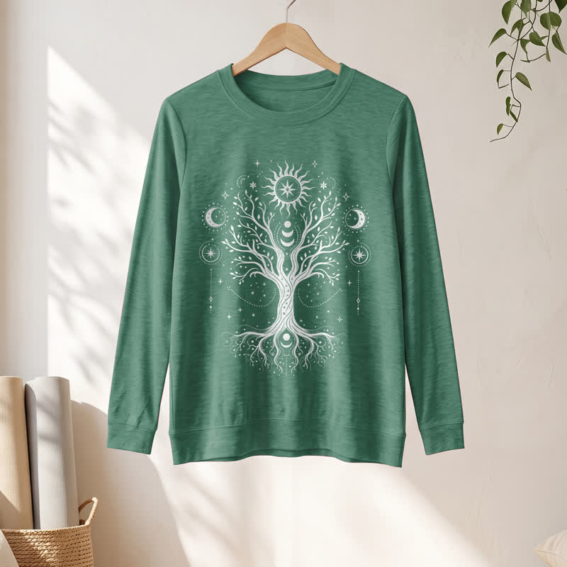 Olivenorma Soft Blend Tree of Life Sun Moon Star Celestial Print Women's Long Sleeve Shirt - Vintage Green - 2XL - image 24
