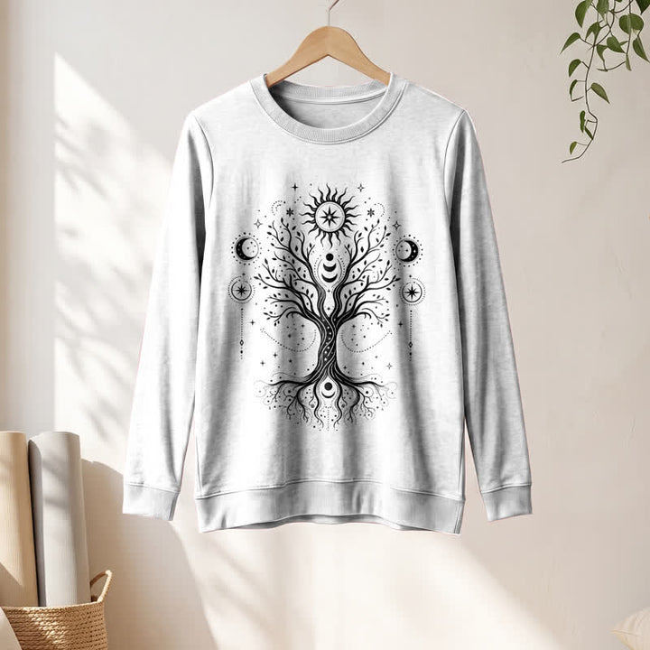 Olivenorma Soft Blend Tree of Life Sun Moon Star Celestial Print Women's Long Sleeve Shirt - White - 2XL - image 3