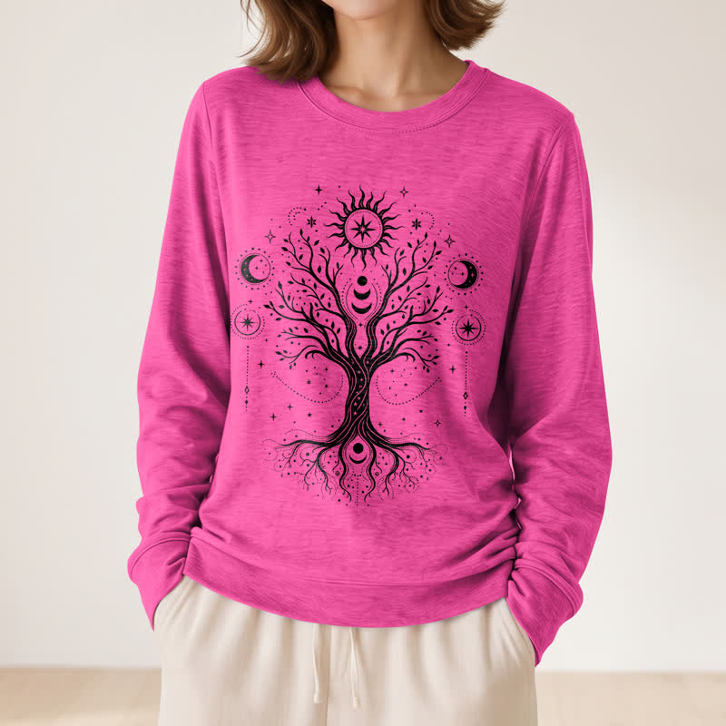 Olivenorma Soft Blend Tree of Life Sun Moon Star Celestial Print Women's Long Sleeve Shirt - image 23