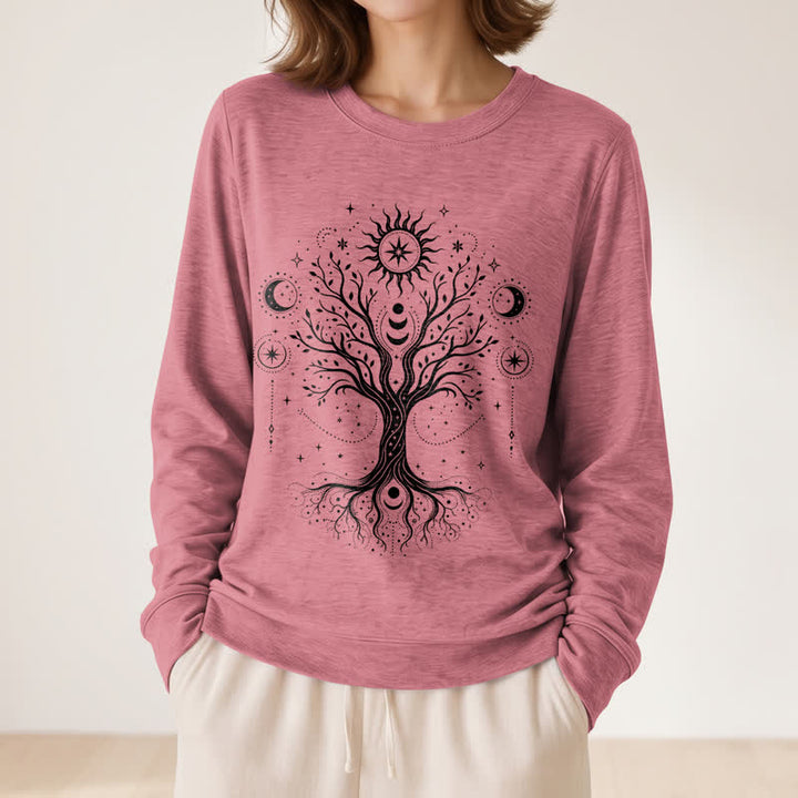 Olivenorma Soft Blend Tree of Life Sun Moon Star Celestial Print Women's Long Sleeve Shirt - image 11