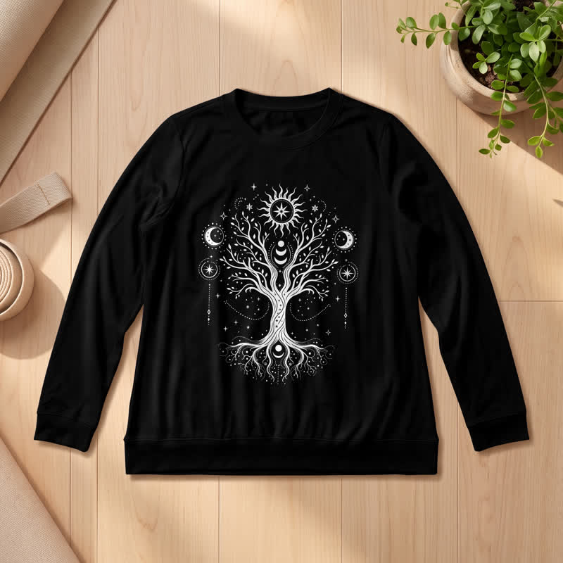 Olivenorma Soft Blend Tree of Life Sun Moon Star Celestial Print Women's Long Sleeve Shirt - image 7