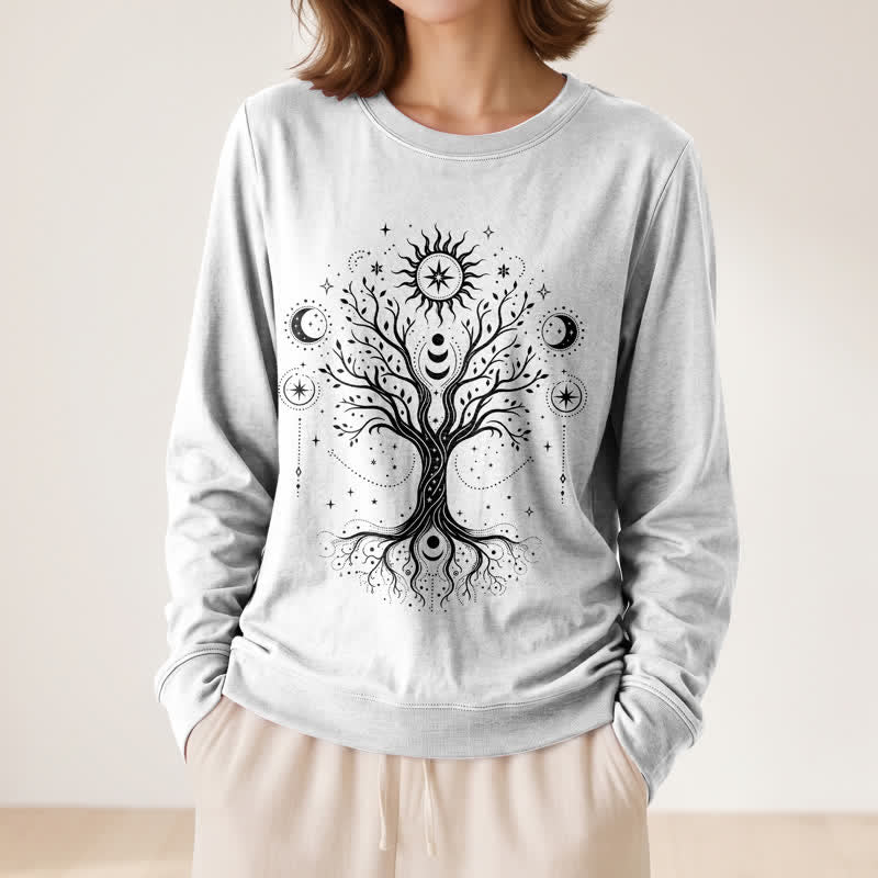 Olivenorma Soft Blend Tree of Life Sun Moon Star Celestial Print Women's Long Sleeve Shirt - image 5