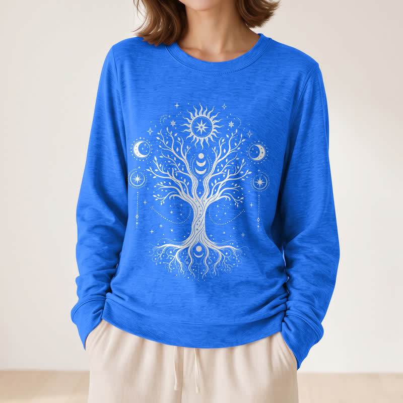 Olivenorma Soft Blend Tree of Life Sun Moon Star Celestial Print Women's Long Sleeve Shirt - image 20