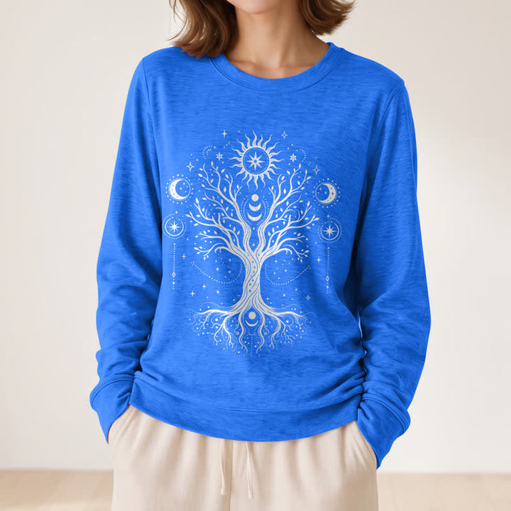 Olivenorma Soft Blend Tree of Life Sun Moon Star Celestial Print Women's Long Sleeve Shirt - image 20