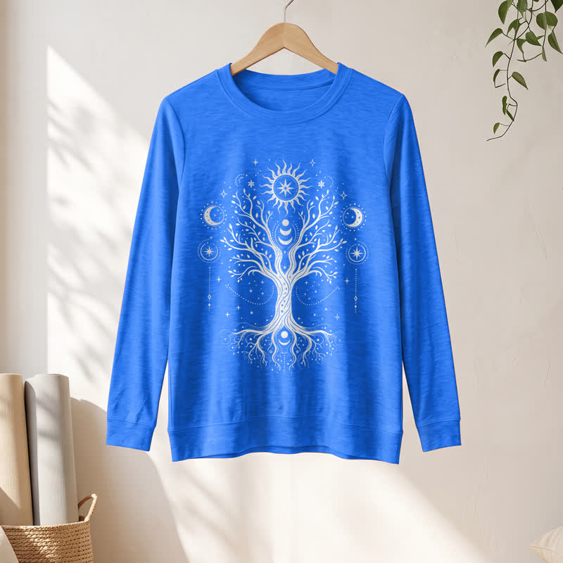 Olivenorma Soft Blend Tree of Life Sun Moon Star Celestial Print Women's Long Sleeve Shirt - Vintage Blue - 2XL - image 18