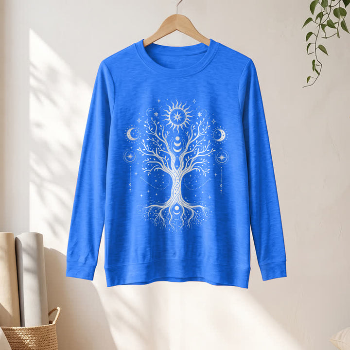 Olivenorma Soft Blend Tree of Life Sun Moon Star Celestial Print Women's Long Sleeve Shirt - Vintage Blue - 2XL - image 18