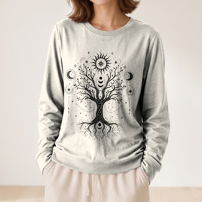 Olivenorma Soft Blend Tree of Life Sun Moon Star Celestial Print Women's Long Sleeve Shirt - image 14