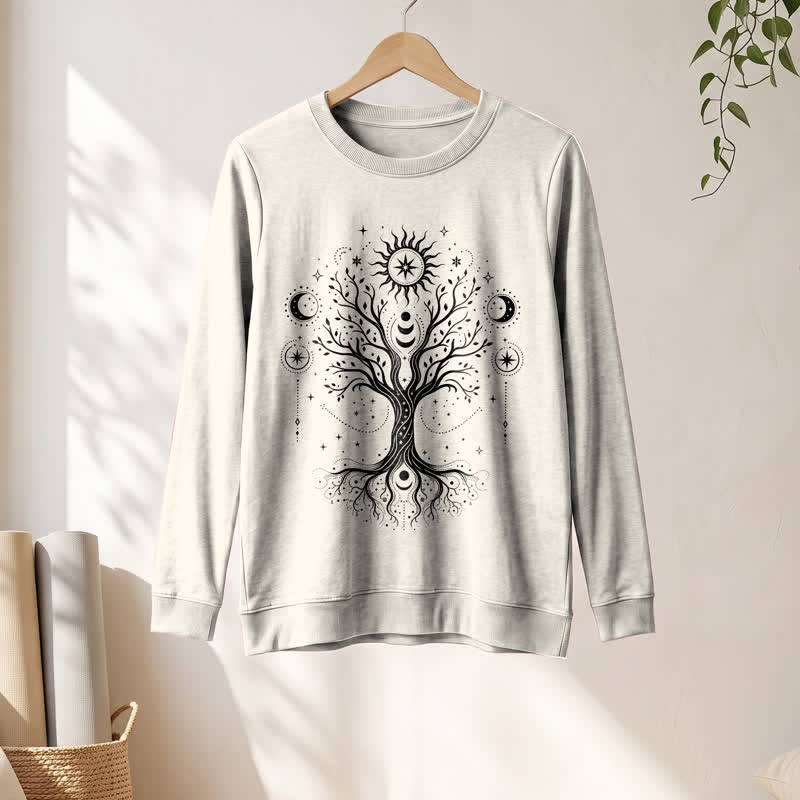 Olivenorma Soft Blend Tree of Life Sun Moon Star Celestial Print Women's Long Sleeve Shirt - Sand Color - 2XL - image 12
