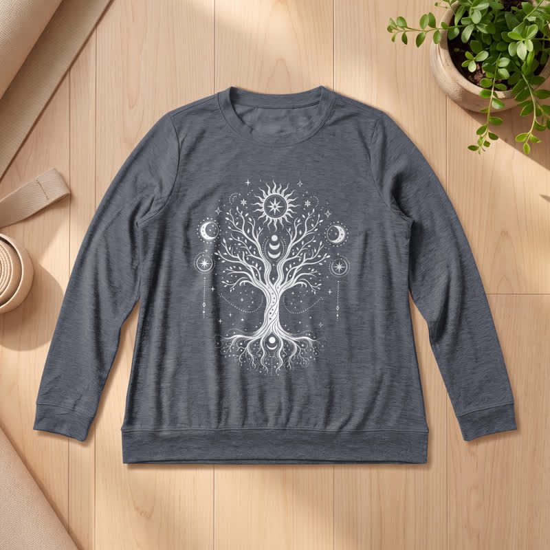 Olivenorma Soft Blend Tree of Life Sun Moon Star Celestial Print Women's Long Sleeve Shirt - image 16