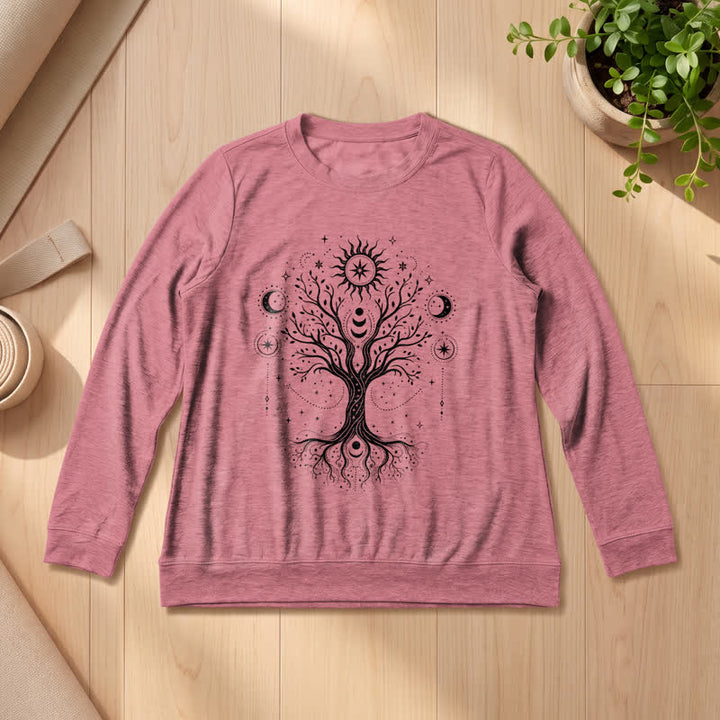 Olivenorma Soft Blend Tree of Life Sun Moon Star Celestial Print Women's Long Sleeve Shirt - image 10