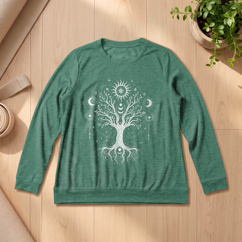 Olivenorma Soft Blend Tree of Life Sun Moon Star Celestial Print Women's Long Sleeve Shirt - image 25