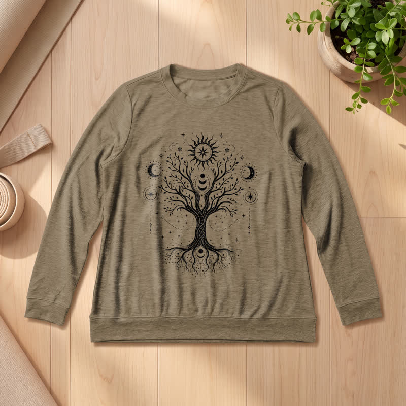 Olivenorma Soft Blend Tree of Life Sun Moon Star Celestial Print Women's Long Sleeve Shirt - image 28