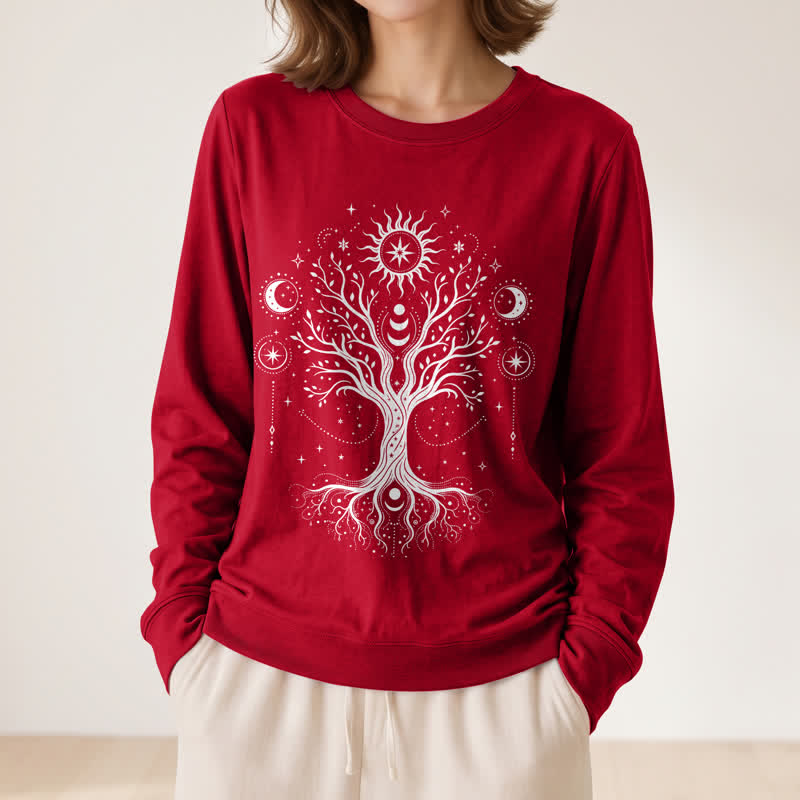 Olivenorma Soft Blend Tree of Life Sun Moon Star Celestial Print Women's Long Sleeve Shirt - image 2