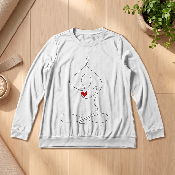 Olivenorma Soft Blend One Line Meditative Figure Red Heart Print Women's Long Sleeve Shirt - White - 2XL - image 0