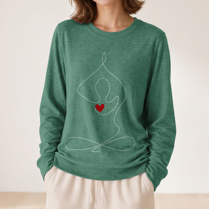 Olivenorma Soft Blend One Line Meditative Figure Red Heart Print Women's Long Sleeve Shirt - image 23