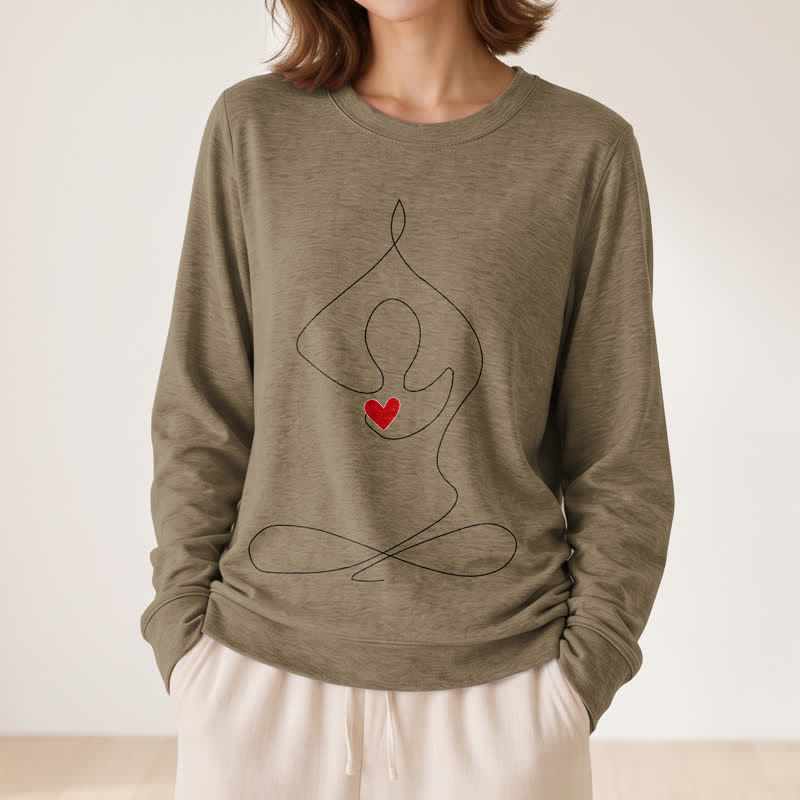 Olivenorma Soft Blend One Line Meditative Figure Red Heart Print Women's Long Sleeve Shirt - image 26