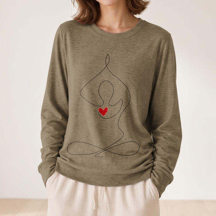 Olivenorma Soft Blend One Line Meditative Figure Red Heart Print Women's Long Sleeve Shirt - image 26