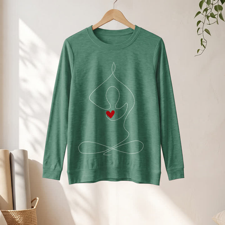 Olivenorma Soft Blend One Line Meditative Figure Red Heart Print Women's Long Sleeve Shirt - image 22
