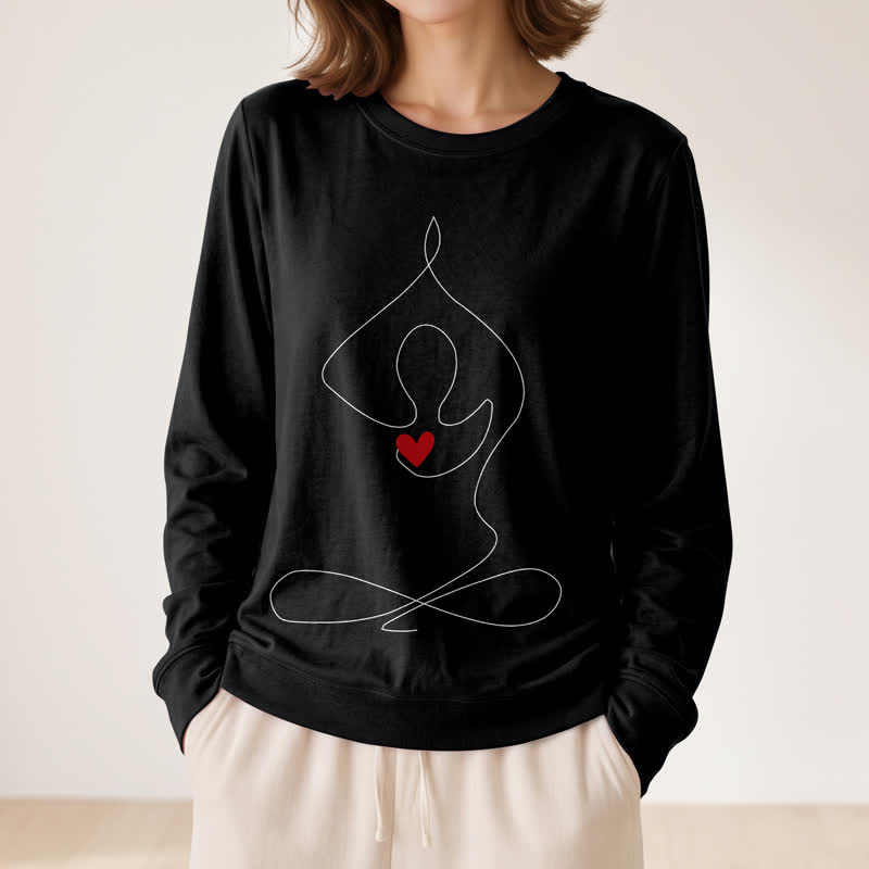 Olivenorma Soft Blend One Line Meditative Figure Red Heart Print Women's Long Sleeve Shirt - image 5