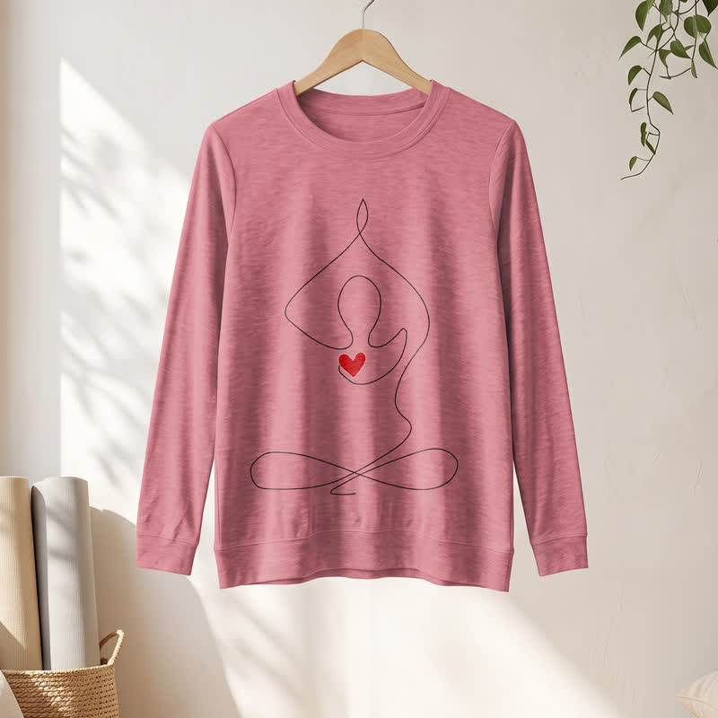 Olivenorma Soft Blend One Line Meditative Figure Red Heart Print Women's Long Sleeve Shirt - image 7