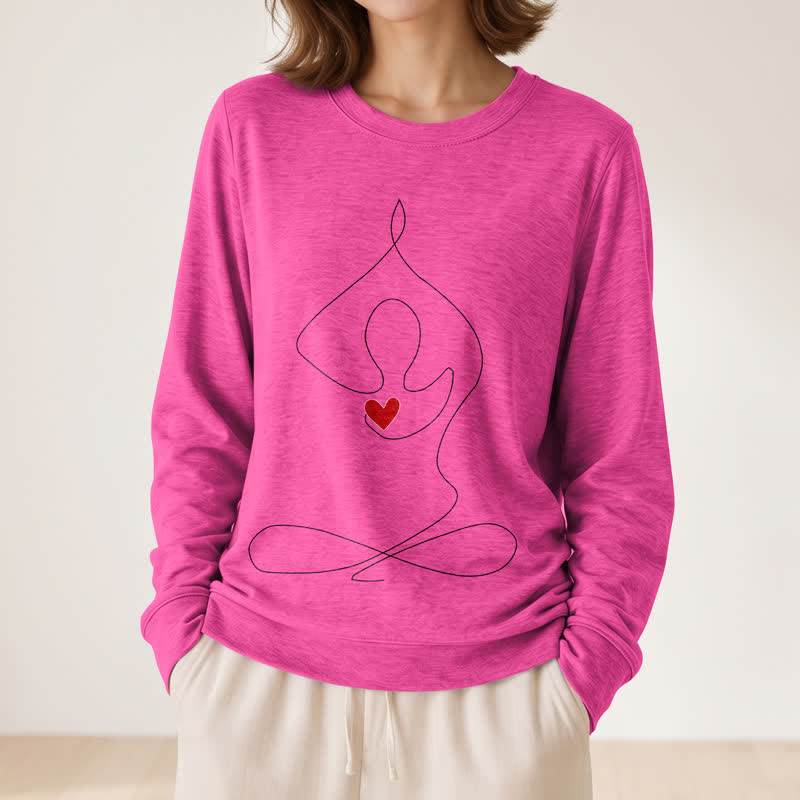 Olivenorma Soft Blend One Line Meditative Figure Red Heart Print Women's Long Sleeve Shirt - image 20
