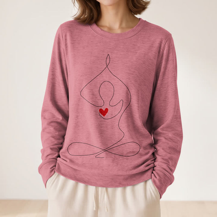 Olivenorma Soft Blend One Line Meditative Figure Red Heart Print Women's Long Sleeve Shirt - image 8