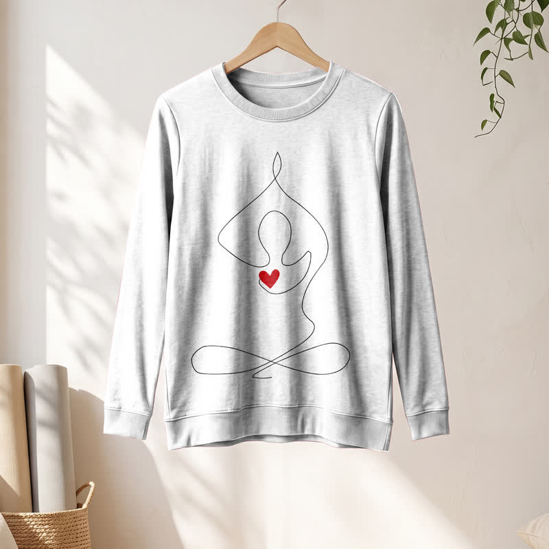 Olivenorma Soft Blend One Line Meditative Figure Red Heart Print Women's Long Sleeve Shirt - image 1