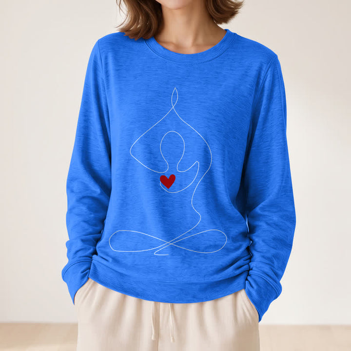 Olivenorma Soft Blend One Line Meditative Figure Red Heart Print Women's Long Sleeve Shirt - image 17