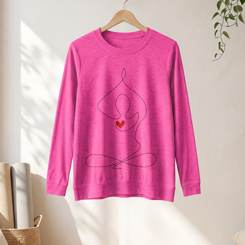 Olivenorma Soft Blend One Line Meditative Figure Red Heart Print Women's Long Sleeve Shirt - image 19