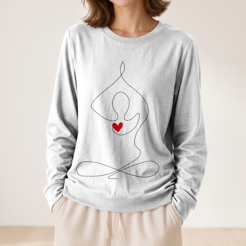 Olivenorma Soft Blend One Line Meditative Figure Red Heart Print Women's Long Sleeve Shirt - image 2