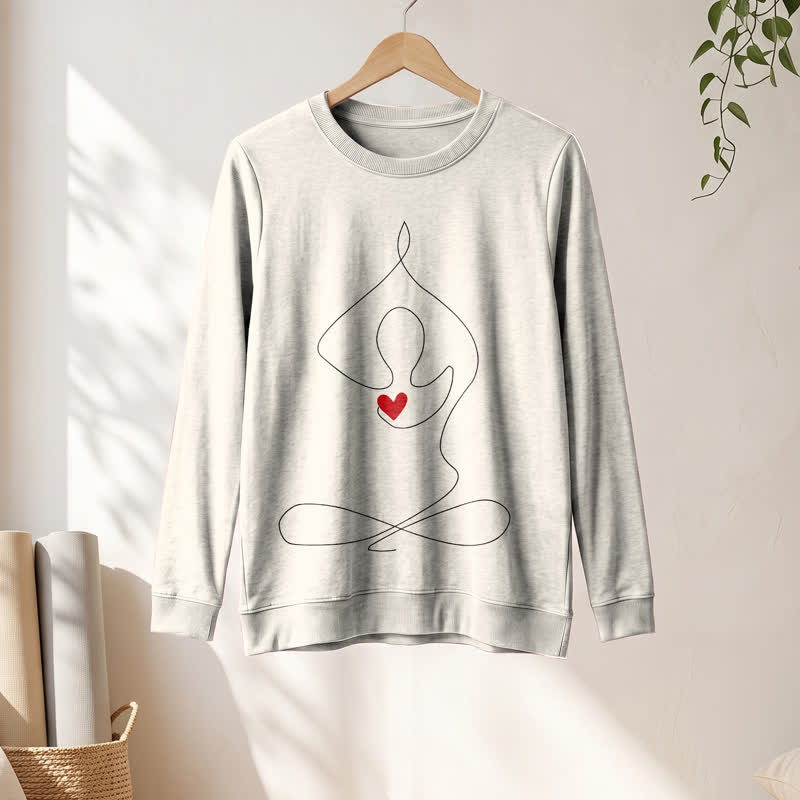 Olivenorma Soft Blend One Line Meditative Figure Red Heart Print Women's Long Sleeve Shirt - image 10