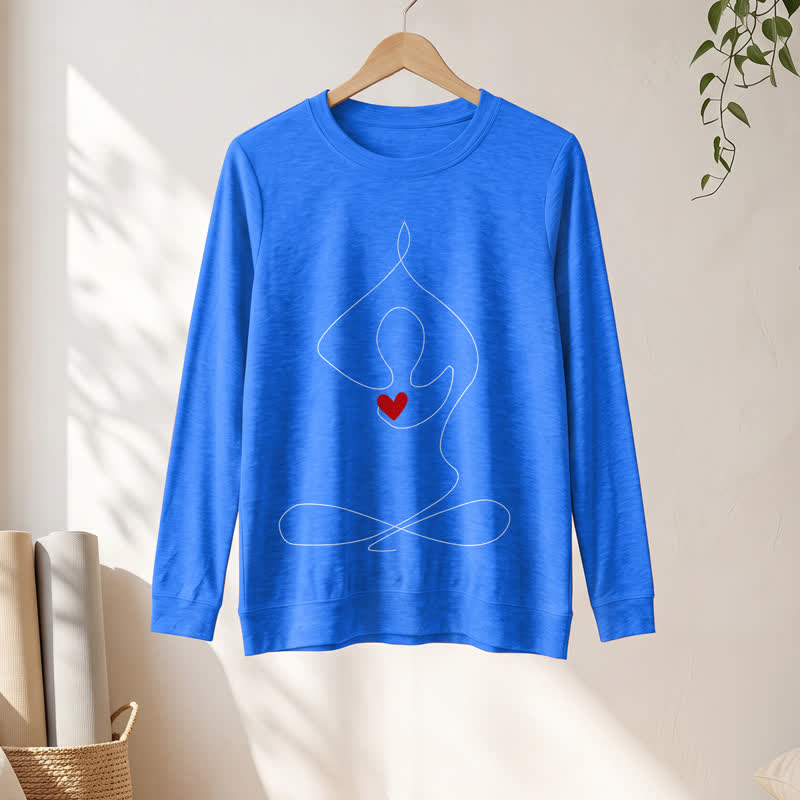 Olivenorma Soft Blend One Line Meditative Figure Red Heart Print Women's Long Sleeve Shirt - image 16