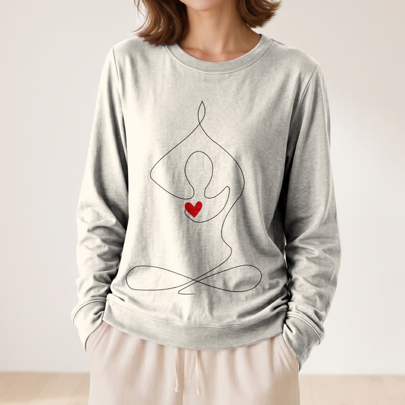 Olivenorma Soft Blend One Line Meditative Figure Red Heart Print Women's Long Sleeve Shirt - image 11