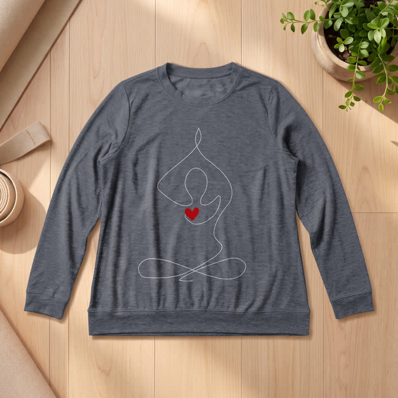Olivenorma Soft Blend One Line Meditative Figure Red Heart Print Women's Long Sleeve Shirt - Heather Gray - 2XL - image 12