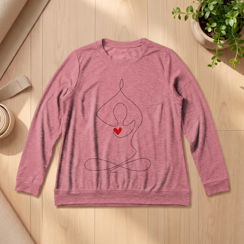 Olivenorma Soft Blend One Line Meditative Figure Red Heart Print Women's Long Sleeve Shirt - Rose Gold - 2XL - image 6