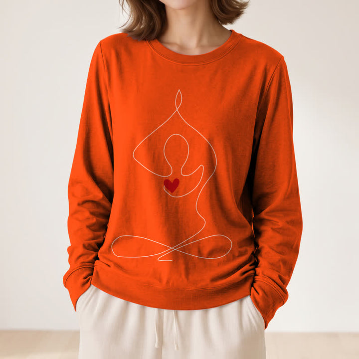 Olivenorma Soft Blend One Line Meditative Figure Red Heart Print Women's Long Sleeve Shirt - image 29