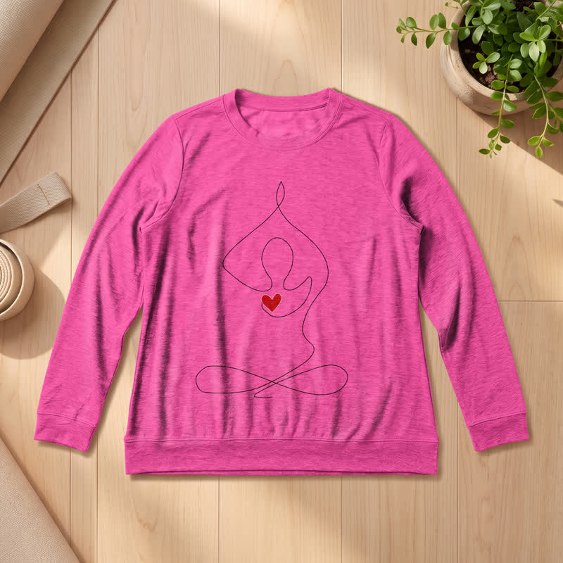 Olivenorma Soft Blend One Line Meditative Figure Red Heart Print Women's Long Sleeve Shirt - Rose - 2XL - image 18