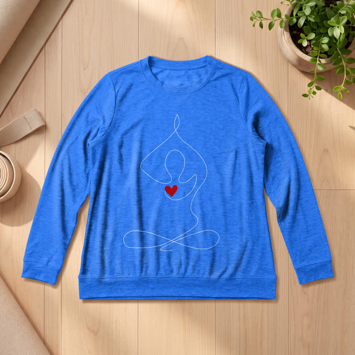 Olivenorma Soft Blend One Line Meditative Figure Red Heart Print Women's Long Sleeve Shirt - Vintage Blue - 2XL - image 15